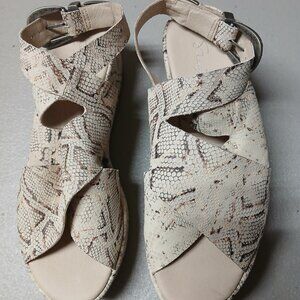 Sheryl Crow SC Natural Snake Print Leather Platform Wedge Strappy Sandals 7M